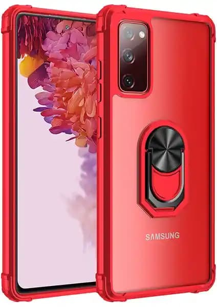 Samsung Galaxy S20 FE için dayanıklı ve şık silikon yüzüklü manyetik şeffaf kapak