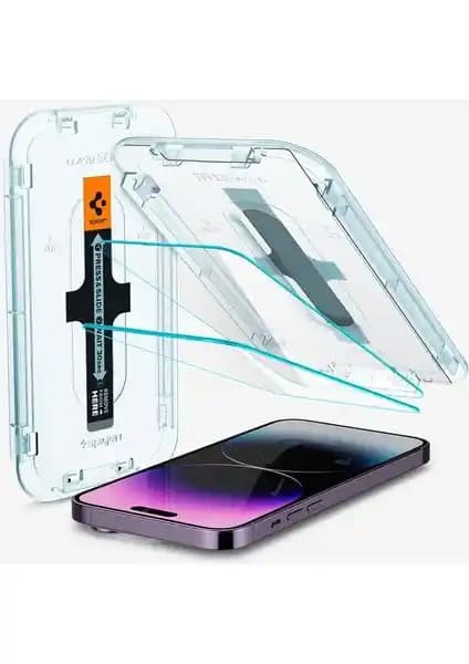 Spigen iPhone 14 Pro Max Uyumlu Temperli Cam Ekran Koruyucu Güçlü ve Şeffaf Koruma