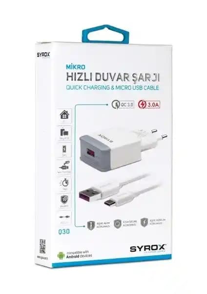 Syrox Micro USB 3.0 Amper Hızlı Şarj Adaptörü Güç ve Güvenilirlik Sunar