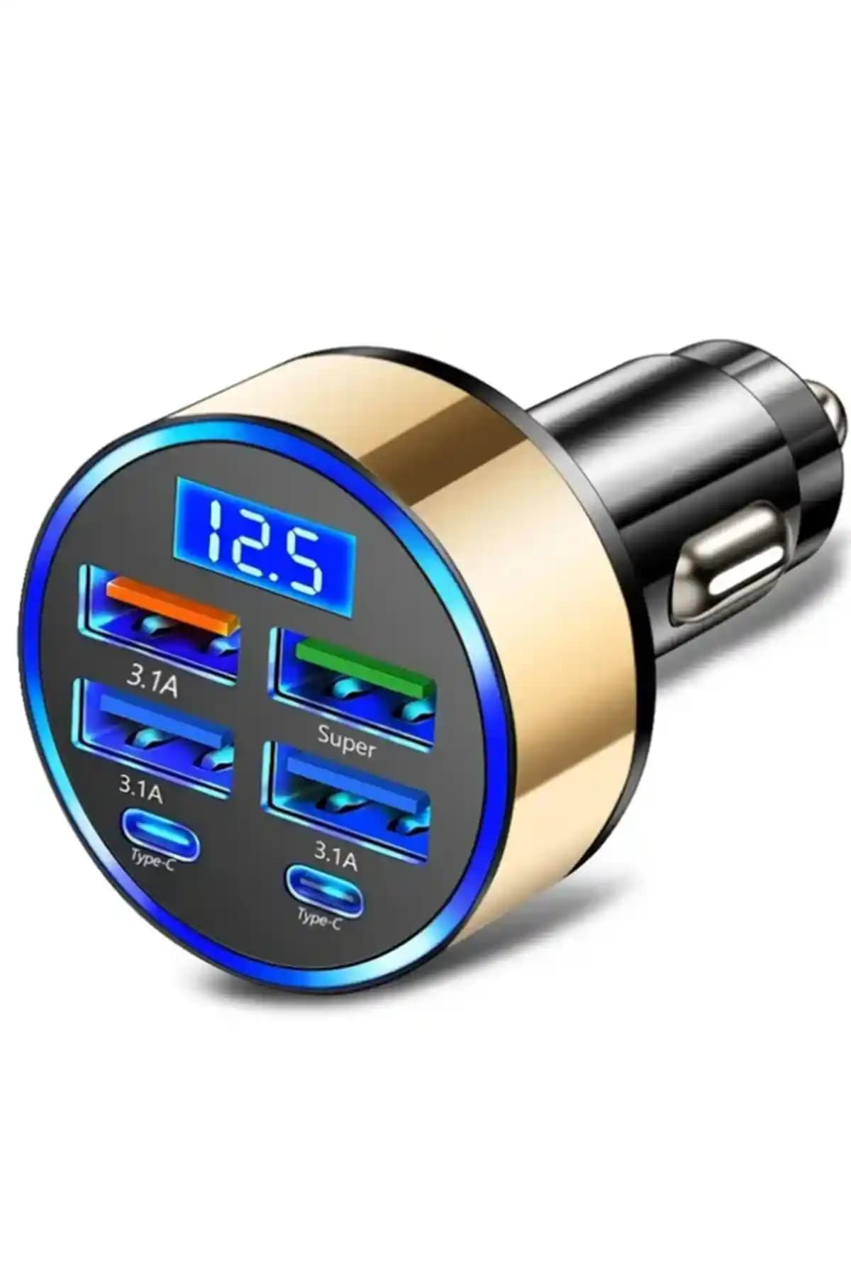 UGS Ticaret Dijital Ekranlı 6 Çıkışlı Çoklu Hızlı Araç İçi Şarj Aleti