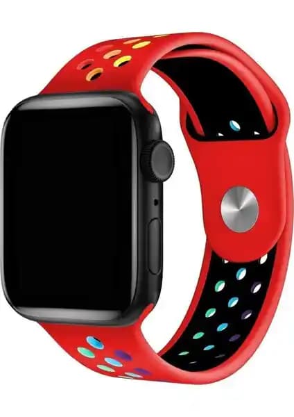 Mi7a Apple Watch Serisi 2 3 4 5 6 7 Uyumlu Delikli Spor Silikon Kordon