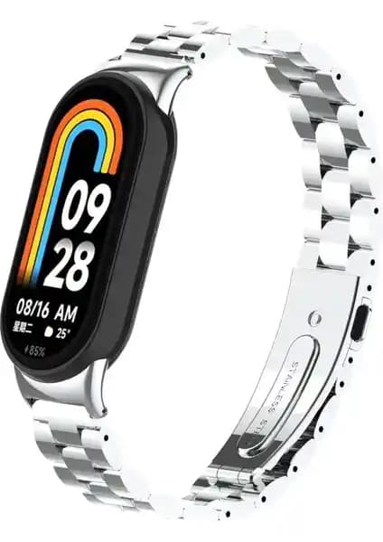 Xiaomi Mi Band 8 için Paslanmaz Çelik Metal Hasır Kordon Modern ve Dayanıklı
