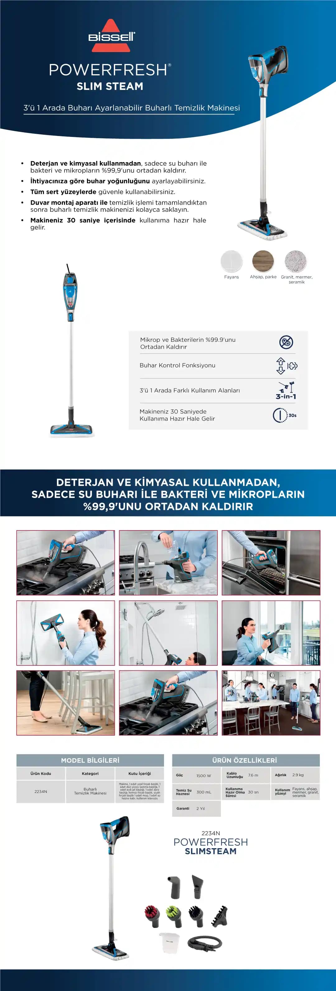 Bissell PowerFresh Slim Steam 3'ü 1 Arada Buharlı Temizlik Makinesi Özellikleri ve Avantajları