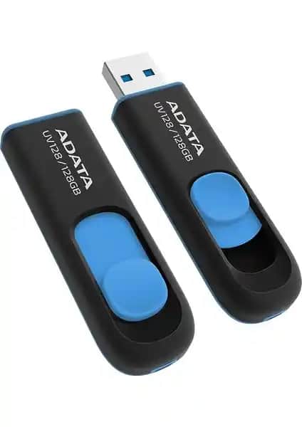 ADATA UV128 128GB USB 3.2 Siyah-Mavi USB Bellek Günlük Kullanım İçin Yüksek Kapasiteli ve Şık Tasarım