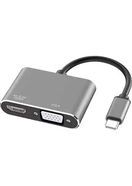 Alfais 4728 USB Type-C Çevirici Adaptör 4K HDMI VGA Çoklu Ekran Bağlantısı