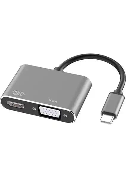 Alfais 4728 USB Type-C Çevirici Adaptör 4K HDMI VGA Çoklu Ekran Bağlantısı