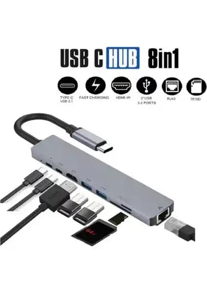 Bonjux 8'li USB Type-C Çoklayıcı MacBook ve Uyumlu Diğer Cihazlar için Gelişmiş Bağlantı Çözümü