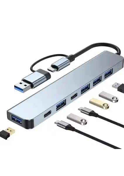 Çok Fonksiyonlu Comse 7'li USB ve Type-C Çoklayıcı Adaptör Entegre Bağlantı Çözümü