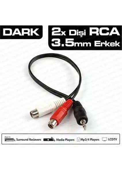 Dark 2 x RCA (Analog Ses) - 3.5mm Stereo Dönüştürücü ile Ses Bağlantılarında Yüksek Kalite ve Dayanıklılık