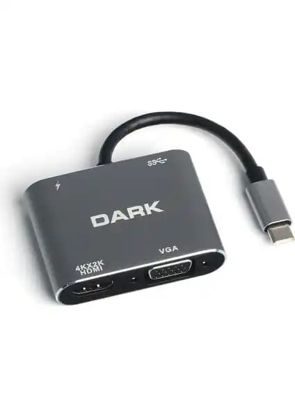 Dark USB 3.1 Type-C Çoklu Bağlantı Adaptörü: Yüksek Çözünürlük ve Çoklu Ekran Desteği
