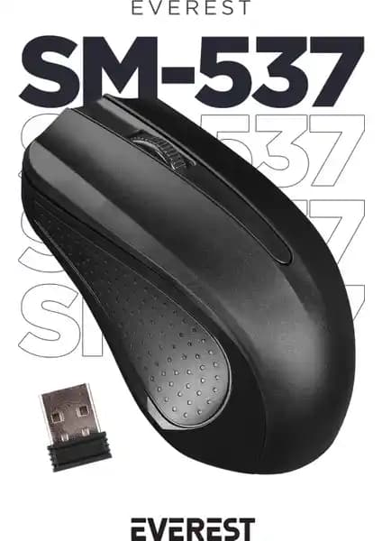 Everest SM-537 Siyah Kablosuz Mouse 2.4 GHz, Ergonomik ve Şık Tasarım ile Yüksek Performans