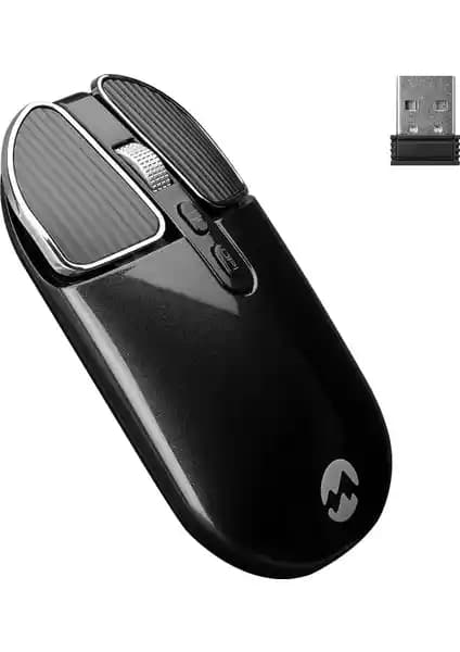 Everest SM-619 Metalik Siyah Kablosuz Mouse 1600 DPI Sessiz ve Şarjlı Tasarım
