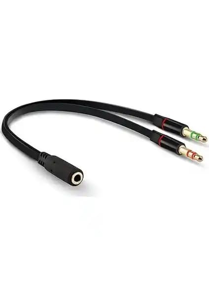 Hytech HY-X78 Siyah 3.5mm Audio ve Mikrofon Adaptörü 15cm Düz Kablo ile Kullanım