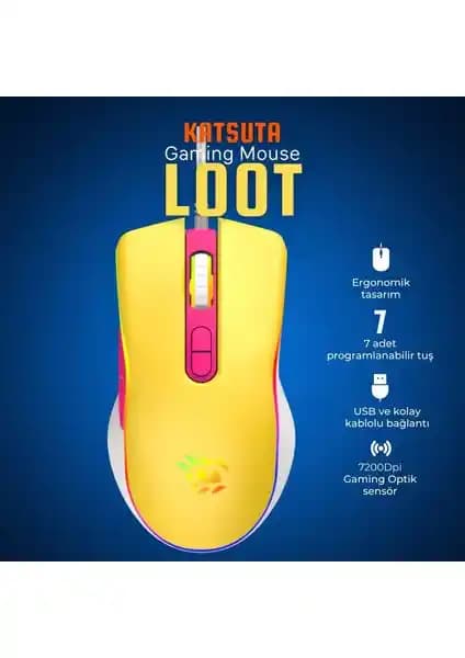 Katsuta T4-1665 Loot RGB 7200DPI Gaming Mouse ile Yüksek Performans ve Konfor