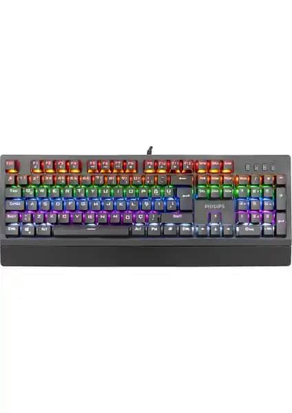 Philips SPK8403 Gökkuşağı Aydınlatmalı Mekanik Klavye: Şık ve Çok Yönlü Kullanım için Uygun