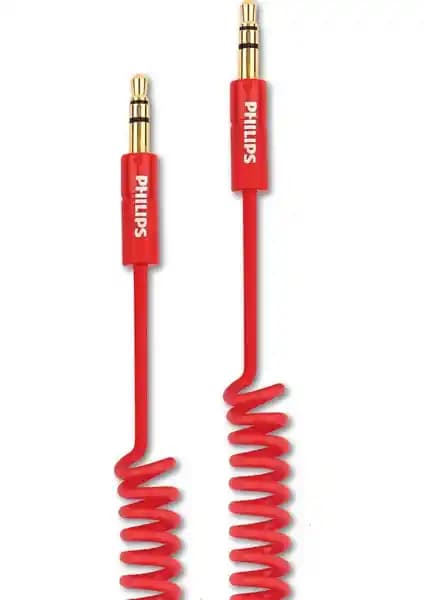 Philips SWR2102/93 Spiral Aux Ses Kablosu 3.5 mm Jack Dayanıklı ve Yüksek Kalite Ses Aktarımı