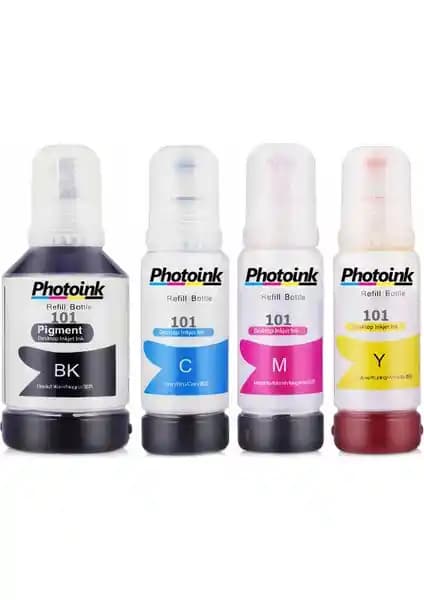 Photoink 101 Ecotank Fotoğraf Mürekkep Seti 4 Renk Ekonomik ve Yüksek Kalite