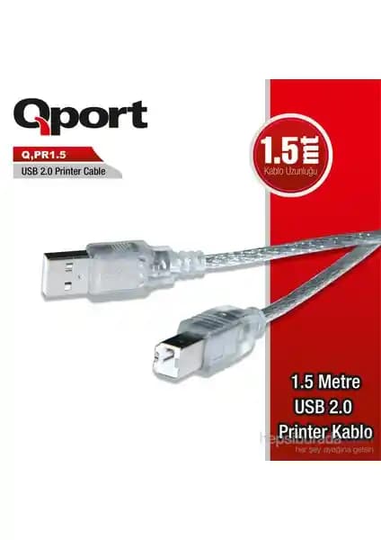 Qport PR 1.5 USB 2.0 Yazıcı Kablosu 1.5 Metre Uzunlukta Güçlü ve Güvenilir Bağlantı