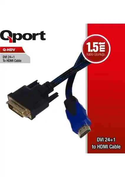Qport Q-Hdv Dvi To Hdmı 24+1 Çevirici Kablo Yüksek Kalite ve Güçlü Bağlantı Sağlar