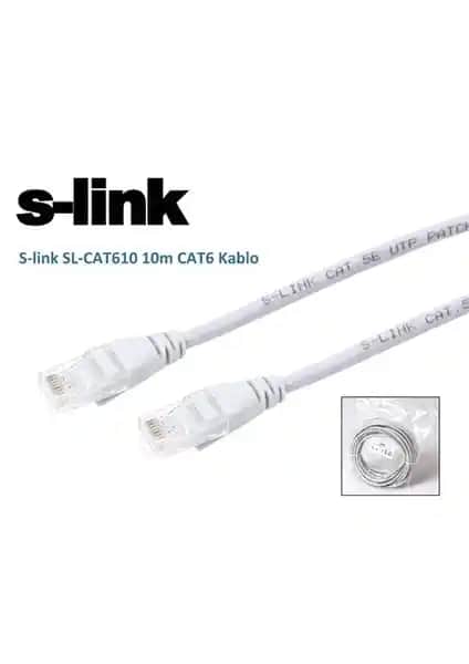 S-Link SL-CAT610 Gri Cat6 Ethernet Kablosu 10 Metre Yüksek Performanslı Ağ Bağlantısı
