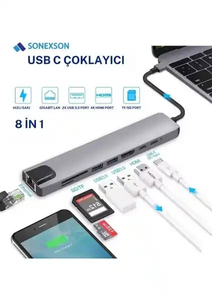 Sonex USB Type-C Hub Çoklayıcı Dönüştürücü ile Çoklu Bağlantı ve Yüksek Performans