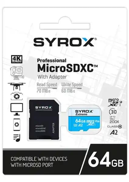 Syrox 64GB Micro SDHC Hafıza Kartı: Yüksek Kapasiteli ve Hızlı Taşınabilir Depolama Çözümü