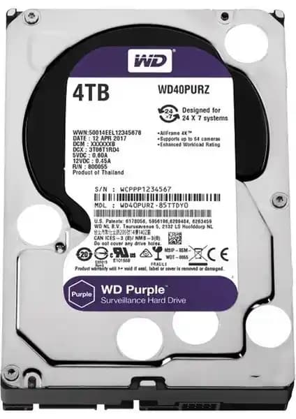 WD WD40PURZ Purple 3.5'' 4TB Güvenlik Harddisk: Uzun Süreli Güvenli Depolama Çözümü