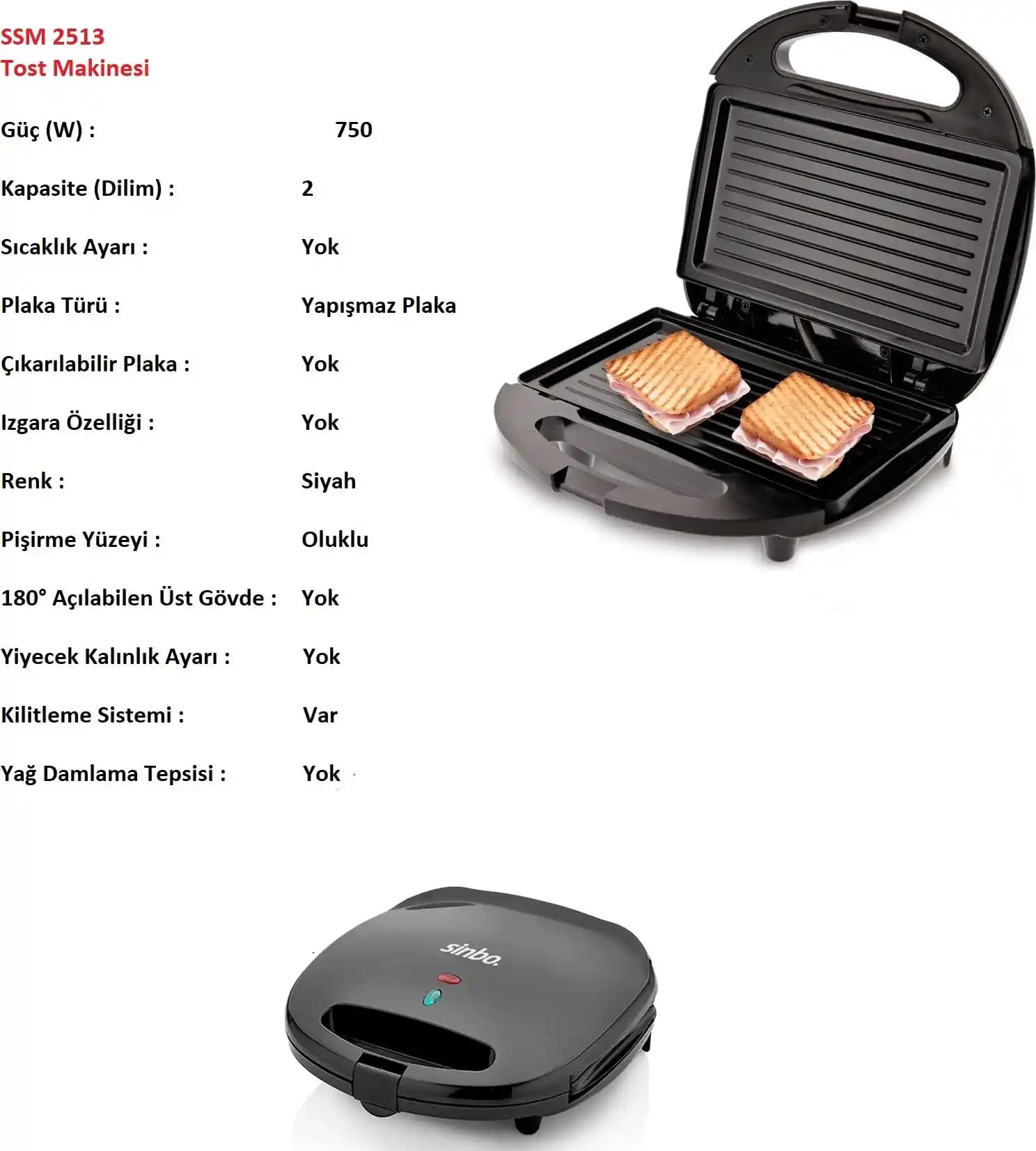 Sinbo SSM-2513 Tost Makinesi: Pratik ve Çok Yönlü Kullanım İmkanı Sunan Mutfak Aleti