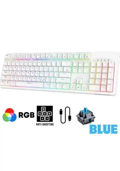 Sarftech Beyaz RGB Mavi Switch Tam Mekanik Kablolu Oyun Klavyesi İncelemesi