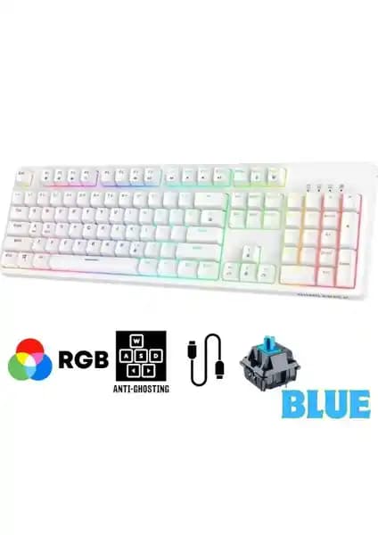 Sarftech Beyaz RGB Mavi Switch Tam Mekanik Kablolu Oyun Klavyesi İncelemesi