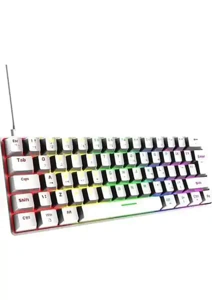 Silabor T60 Beyaz Renk Mavi Switch RGB Oyuncu Klavyesi, Şık Tasarım ve Yüksek Performans