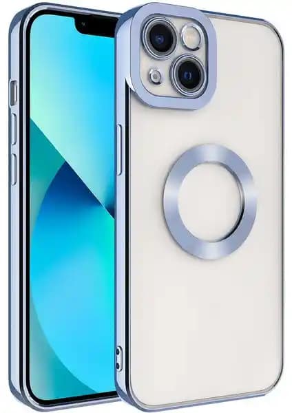 Case 4U iPhone 14 Plus Şeffaf Kamera Koruma Kılıfı: Açık Mavi Omega Kapaklı