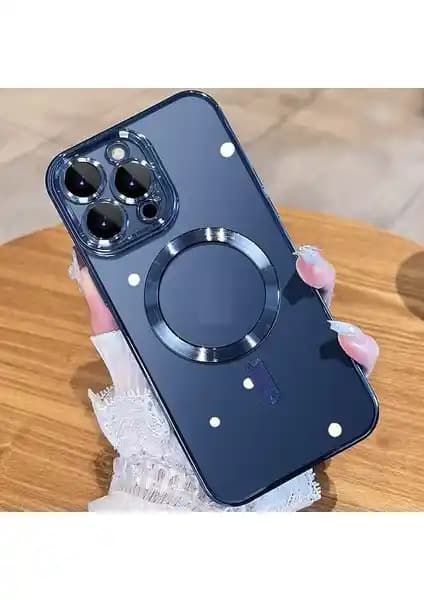 MobaxAksesuar için iPhone 15 Pro lensli korumalı şeffaf silikon kılıf ve MagSafe uyumlu