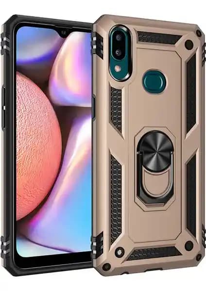 Samsung Galaxy A10S için Çift Katmanlı Yüzüklü Vega Kapak Altın Kılıf: Darbe Koruması