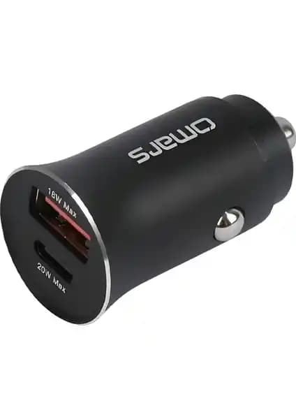 Omars USB Type-C PD 20W Çift Portlu Araç İçi Hızlı Şarj Cihazı ile Pratik ve Güvenli Şarj Deneyimi