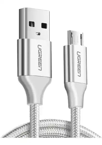 Ugreen Micro USB Örgülü Data ve Şarj Kablosu Beyaz 2 Metre Yüksek Performanslı ve Dayanıklı