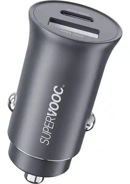 Bix BXAC33C 33W SuperVooc 2.0 Type-C PD ve USB-A Çift Portlu Araç İçi Hızlı Şarj Cihazı