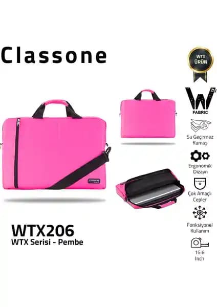 Classone WTX206 Wtxpro Serisi 15.6 İnç Su Geçirmez Kumaş Laptop Sırt Çantası Pembe