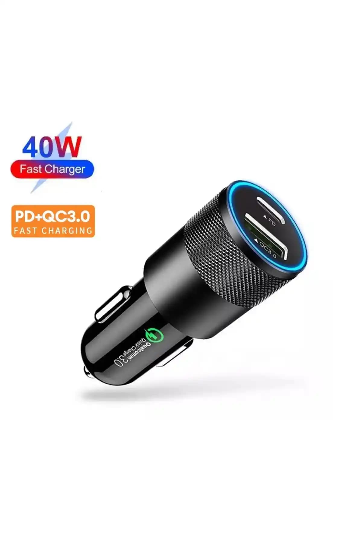 Enshall Iphone Uyumlu 40W Type-C ve USB Girişli Araç Şarj Cihazı Hızlı Şarj Özellikleriyle