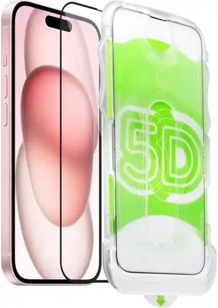 Fibaks Apple iPhone 15/14 Pro/16 Uyumlu Siyah Çerçeveli Tam Kaplayan Kırılmaz Cam Ekran Koruyucu