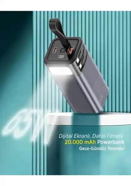 Kensa 20.000 mAh 65 Watt Hızlı Şarj LED Işıklı Dahili Kablolu Powerbank Özellikleri ve Kullanım Alanları