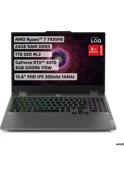 Lenovo LOQ AMD Ryzen 7 7435HS ile Güç ve Performans Sunan Taşınabilir Bilgisayar