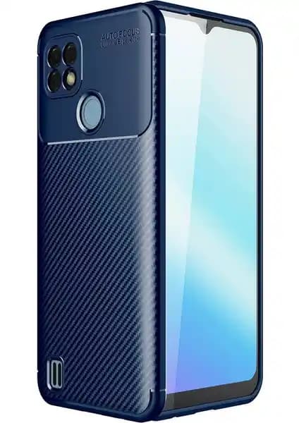 Realme C25 için Karbon Desenli Lux Siyah Silikon Kılıf Şıklık ve Koruma Bir Arada