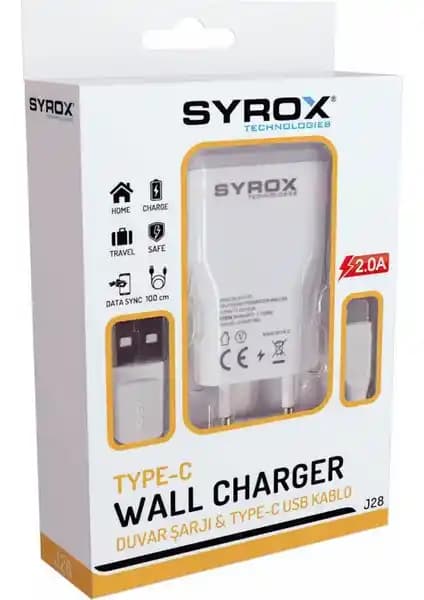 Syrox J28 Şarj Aleti ve Type-C Kablo Seti Günlük Kullanım İçin Güç ve Verimlilik Sunar