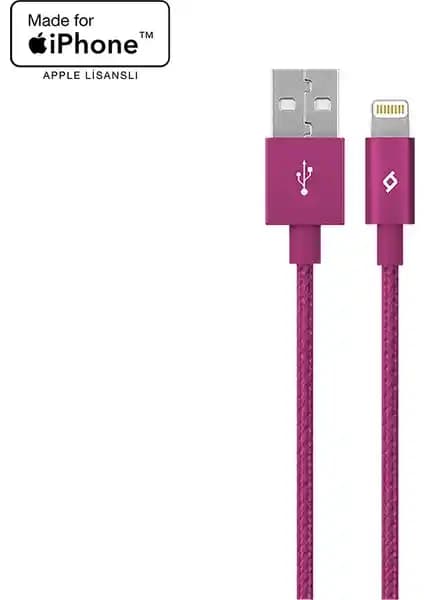 Ttec AlumiCable MFI Olmayan Apple Lightning Şarj Kablosu Pembe Renkli Güvenilir ve Hızlı Şarj İçin