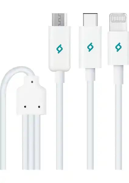 Ttec Trio 3'ü Bir Arada Çok Yönlü Şarj ve Veri Kablosu Type-C Lightning Micro USB