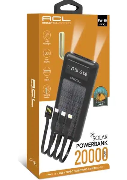 Acl LED Fenerli Powerbank 20000 mAh Taşınabilir Şarj Cihazı ve LED Fener Özelliği ile Günlük Kullanım