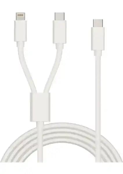 Ebotek 2in1 USB-C ve Lightning Çoklu Hızlı Şarj Kablosu Günlük Kullanım İçin Uygun