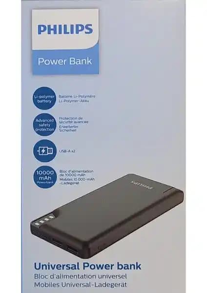 Philips 10.000 mAh Siyah Powerbank ile Günlük ve Seyahat Kullanımı İçin Güç Kaynağı
