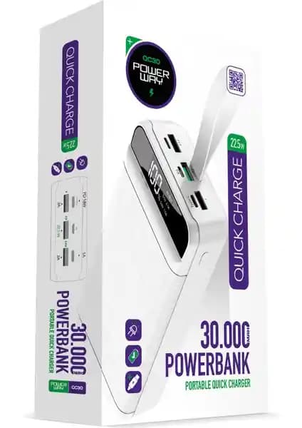Powerway PD 22.5W 30.000 mAh Güç Bankası: Yüksek Kapasite ve Hızlı Şarj Özellikleri
